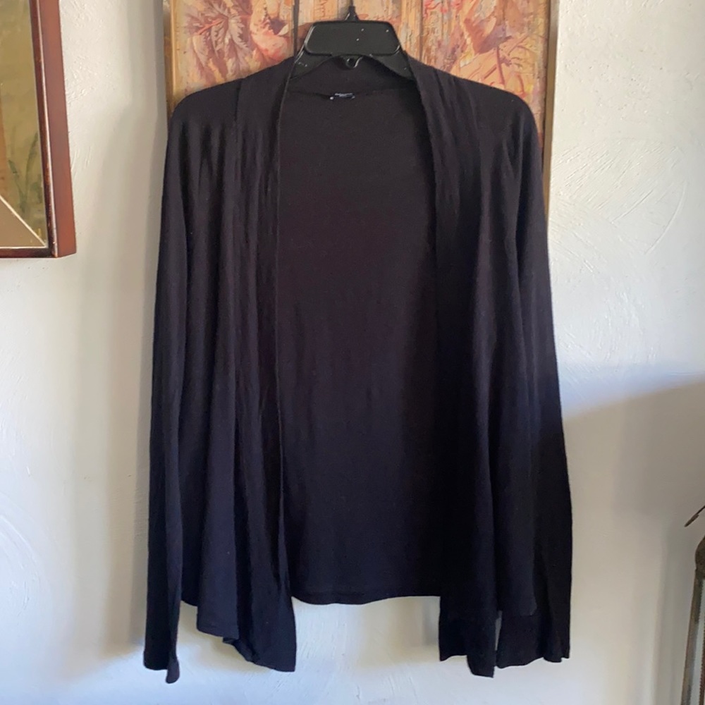 ANTHROPOLOGIE SPLENDID BOHO STRETCH COTTON BLACK LTWT OPEN JACKET WRAP TOP S